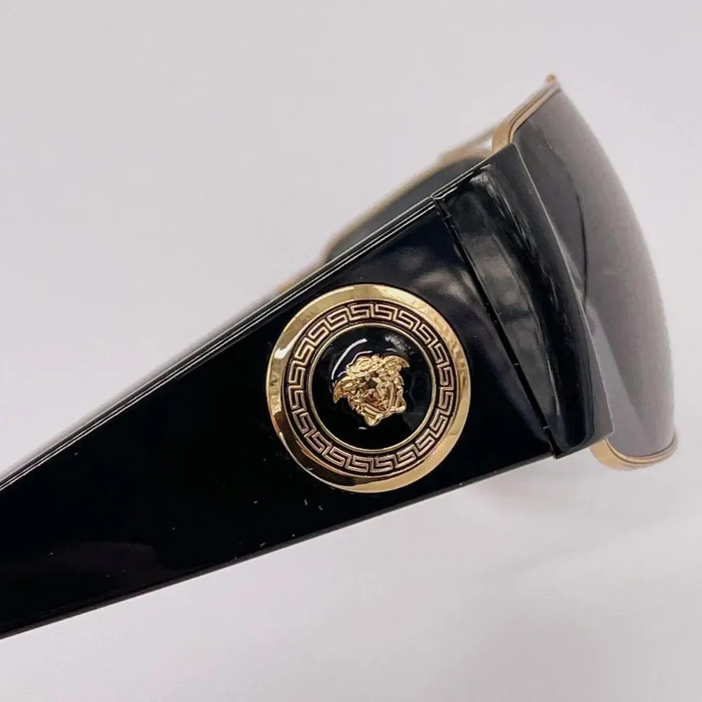 New Versace Mens 63mm Sunglasses Black w/ Gold Trim